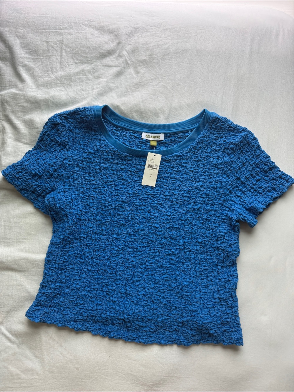 Anthropologie Celandine Bebè Blue Textured Short Sleeve Top Baby Tee NWT Medium